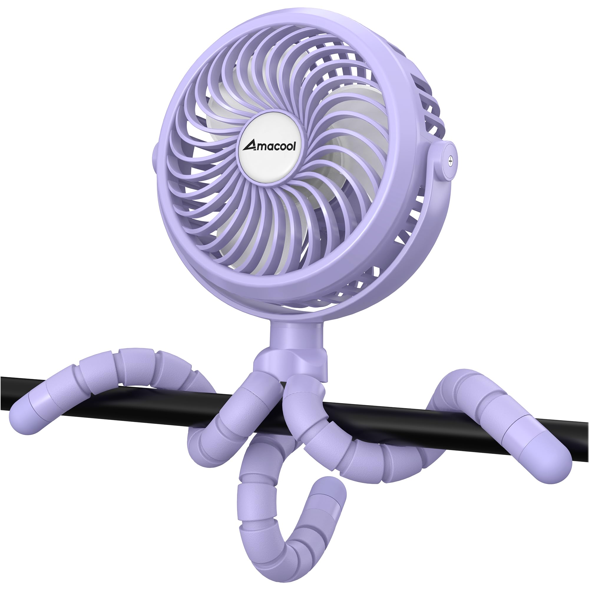 AMACOOL battery-operated stroller fan clipped on securely for a travel-ready ride.