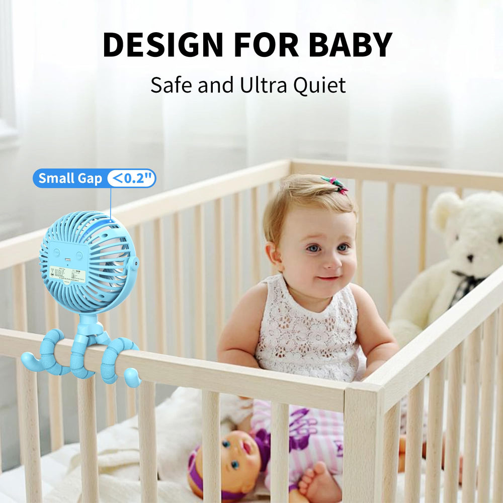 AMACOOL durable tripod stroller fan blue with flexible knobs.