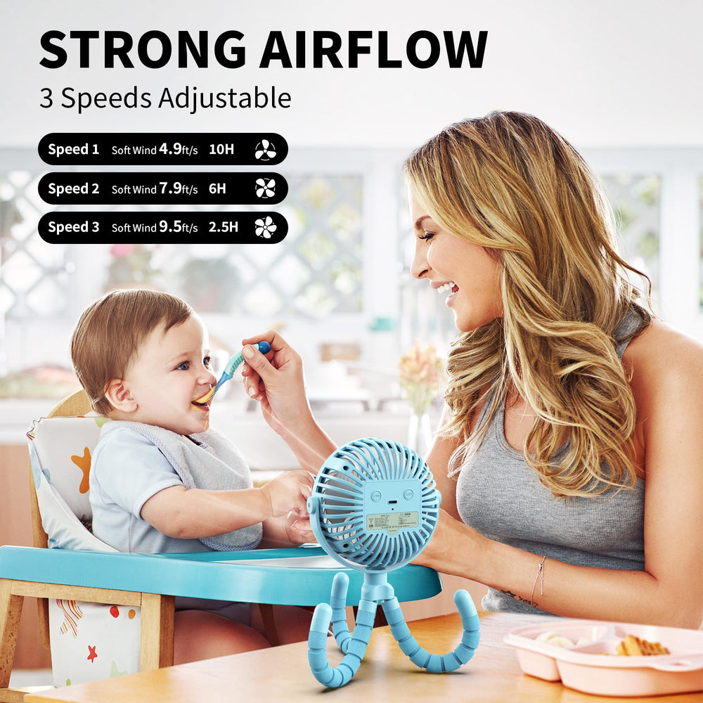 AMACOOL flexible tripod clip-on stroller fan blue for versatile mounting.