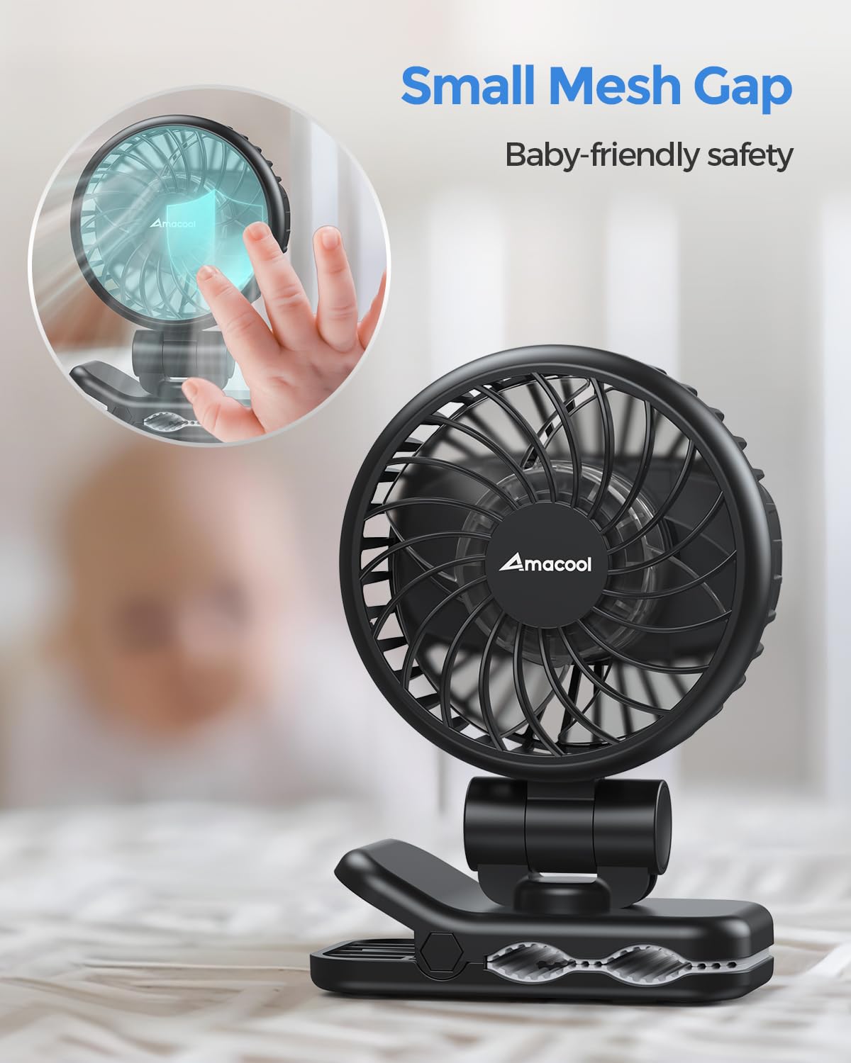 AMACOOL mini baby clip fan weighs 0.24 lb for easy travel