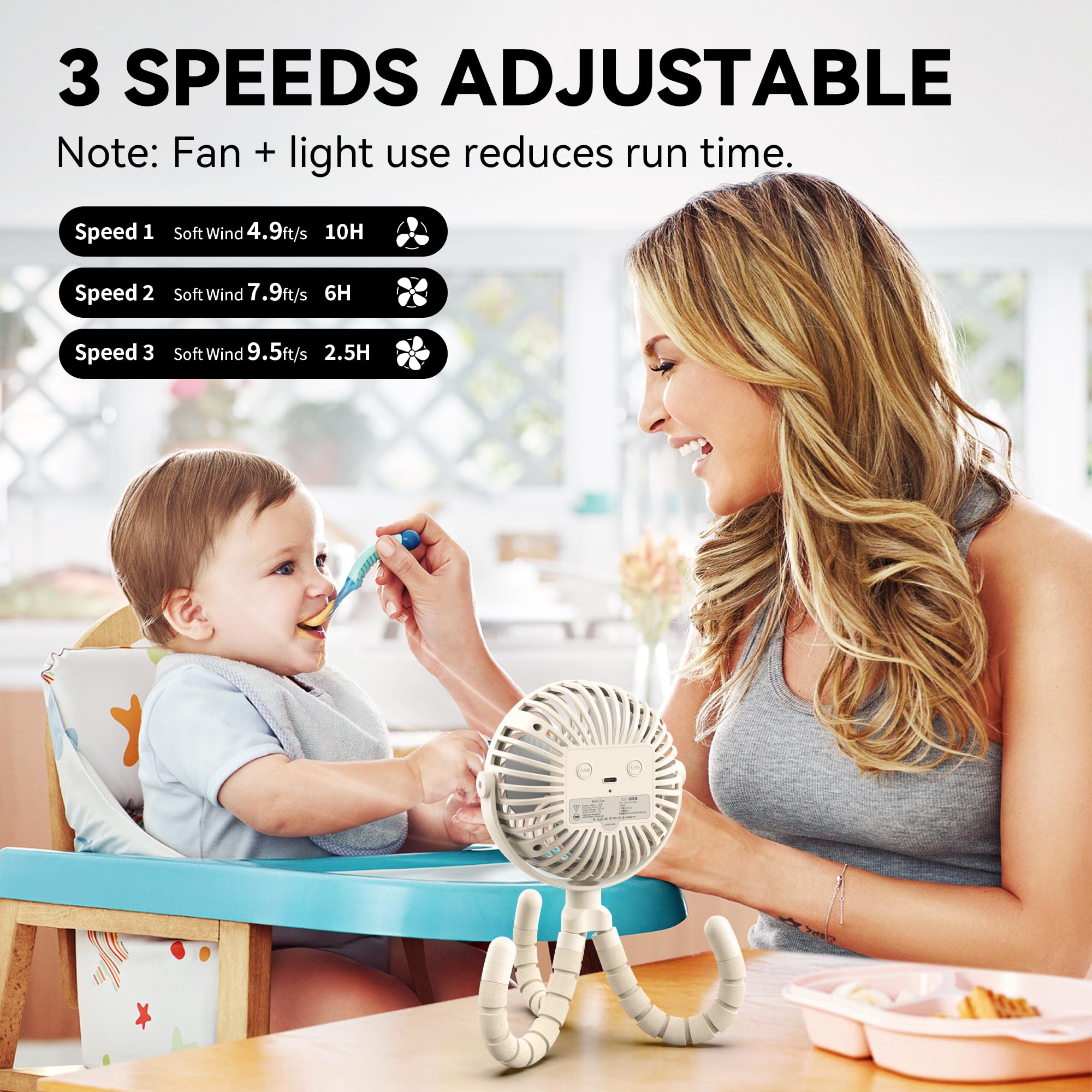 AMACOOL stroller fan offers three speeds for customizable airflow.