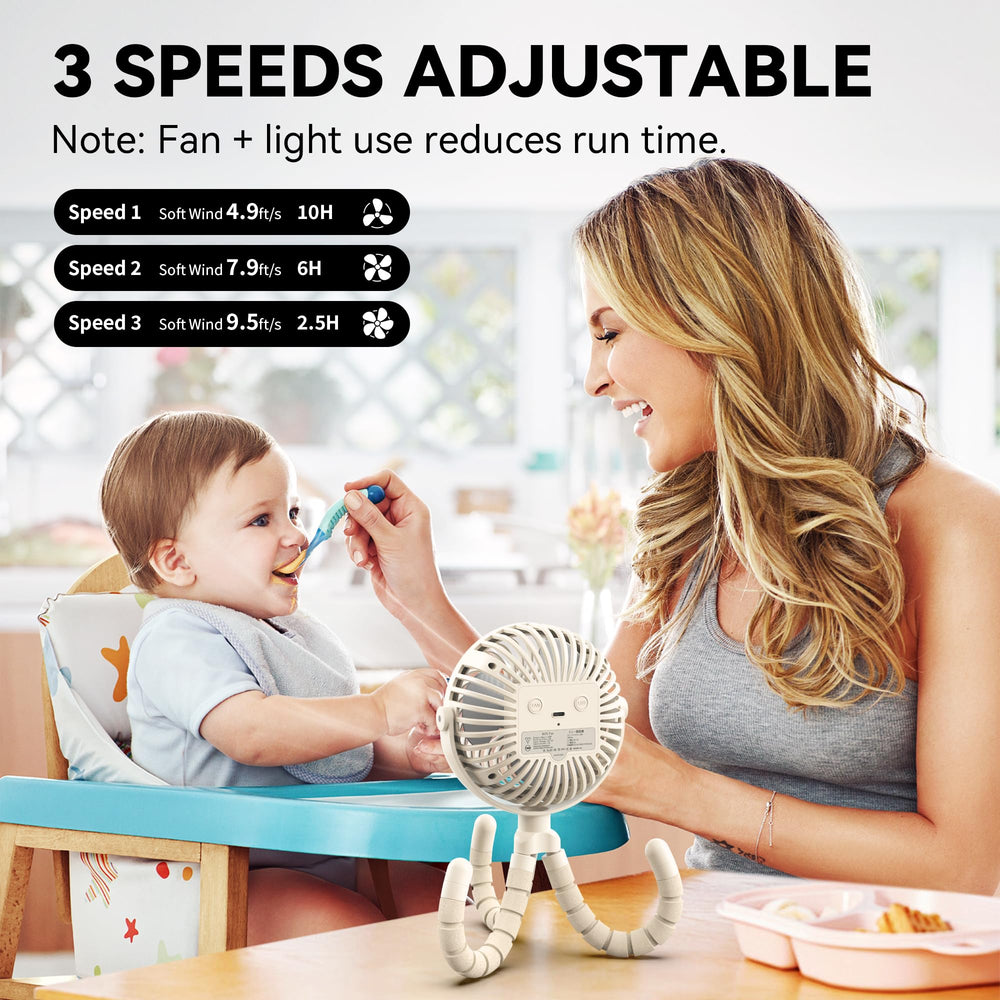 AMACOOL stroller fan offers three speeds for customizable airflow.