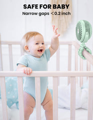 AMACOOL clip mount secures the fan on a stroller or crib.