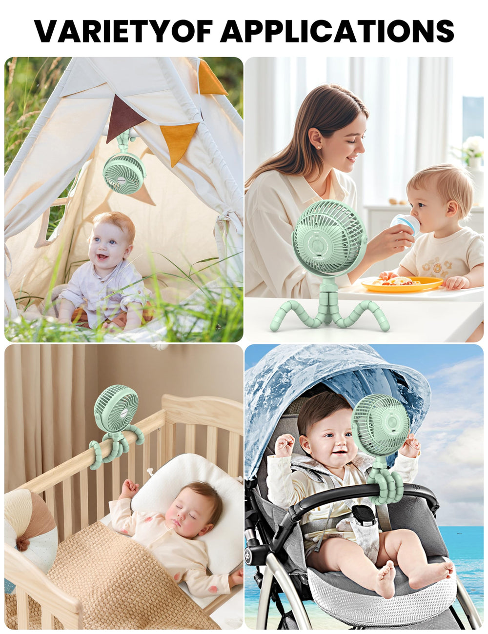 AMACOOL flexible tripod positions the fan safely anywhere.