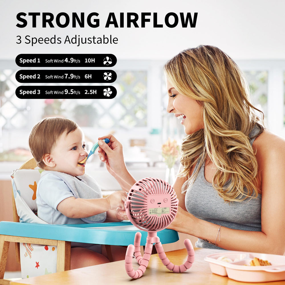 AMACOOL stroller fan 360-degree rotatable head directs cooling precisely.