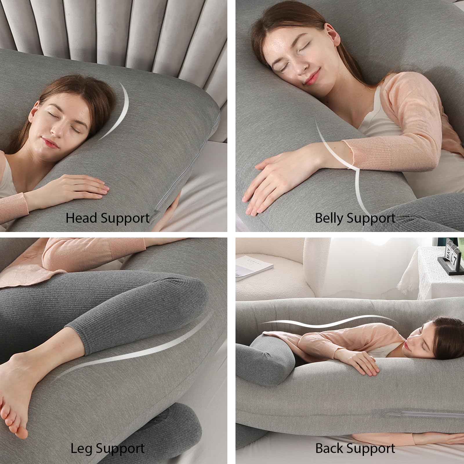 Amagoing multi-functional use image shows sleeping, reading, nursing, and watching TV support.