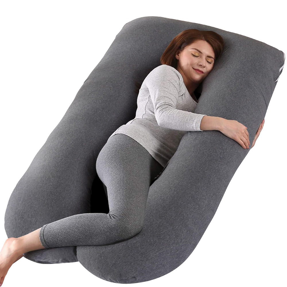 Amagoing pregnancy pillow front view shows full-body support in dark grey