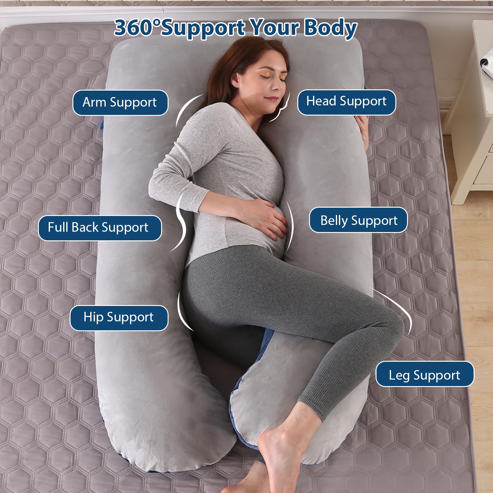 Amagoing pillow with velour removable cover for easy washing and plush feel.