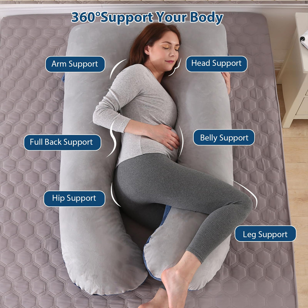 Amagoing pillow with velour removable cover for easy washing and plush feel.