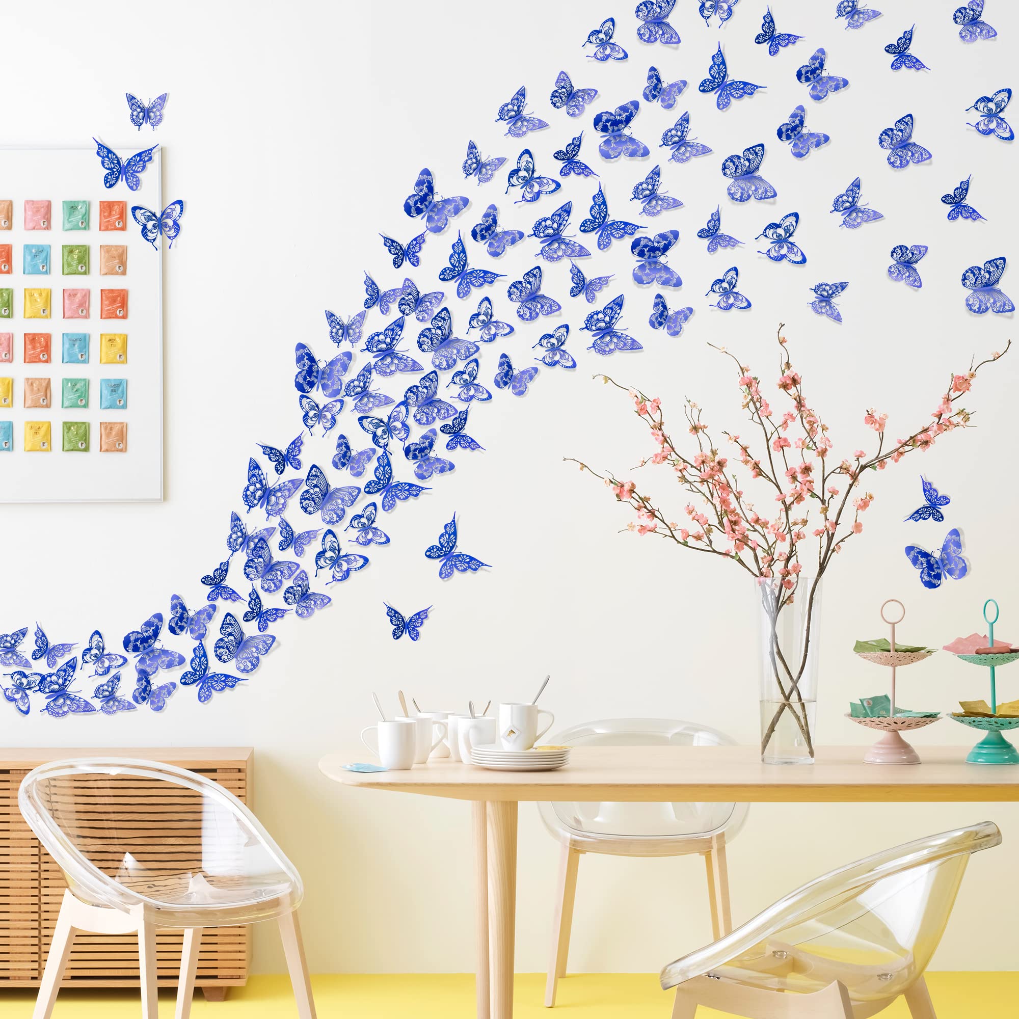 Amaonm 3D butterfly wall decor closeup blue reveals foldable metallic detail.