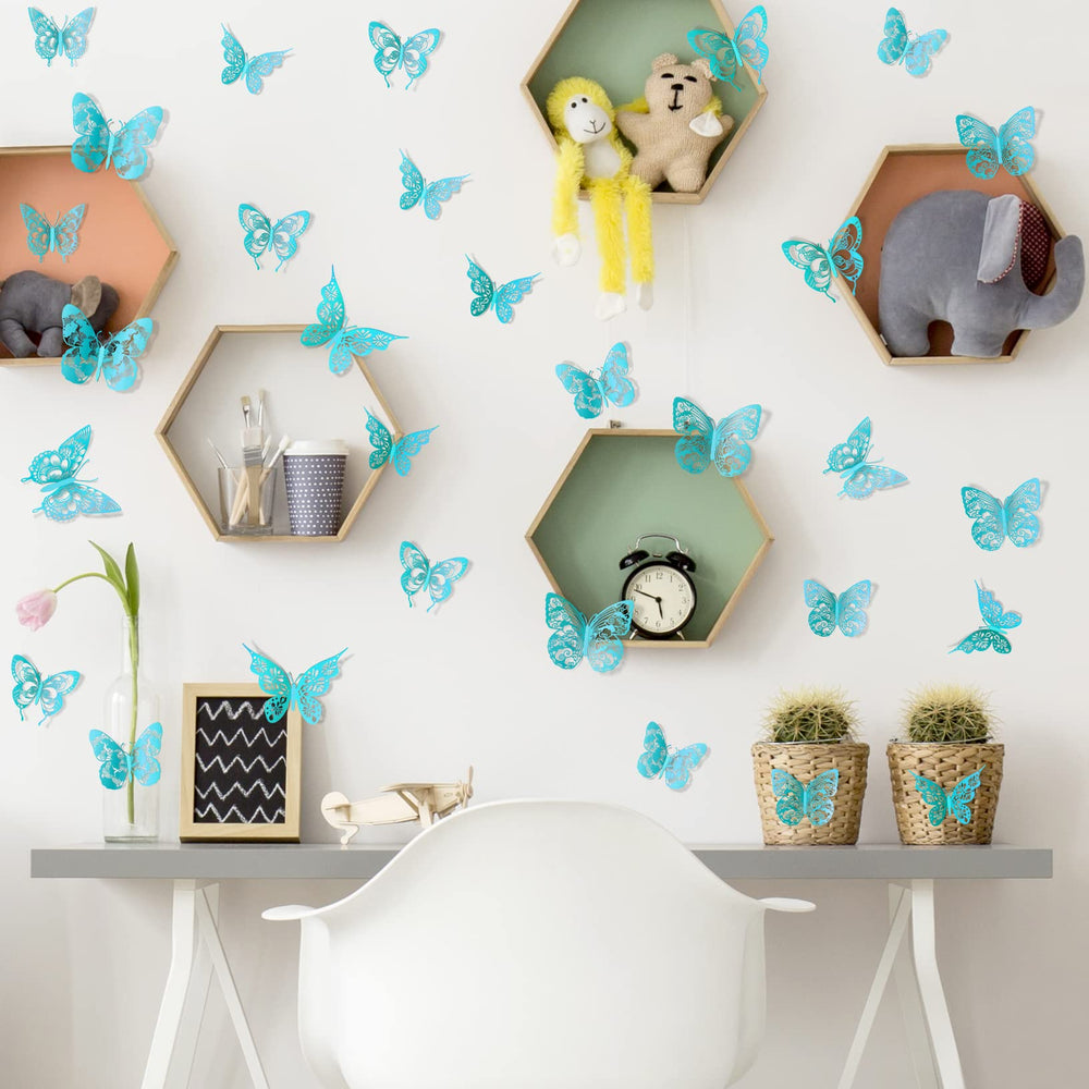 AM AMAONM 3D butterfly wall decor packaging with dots suggests easy, mess-free removal.