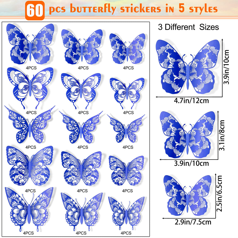 Amaonm 3D butterfly wall decor Style 2 blue adds lively texture to kids' rooms.