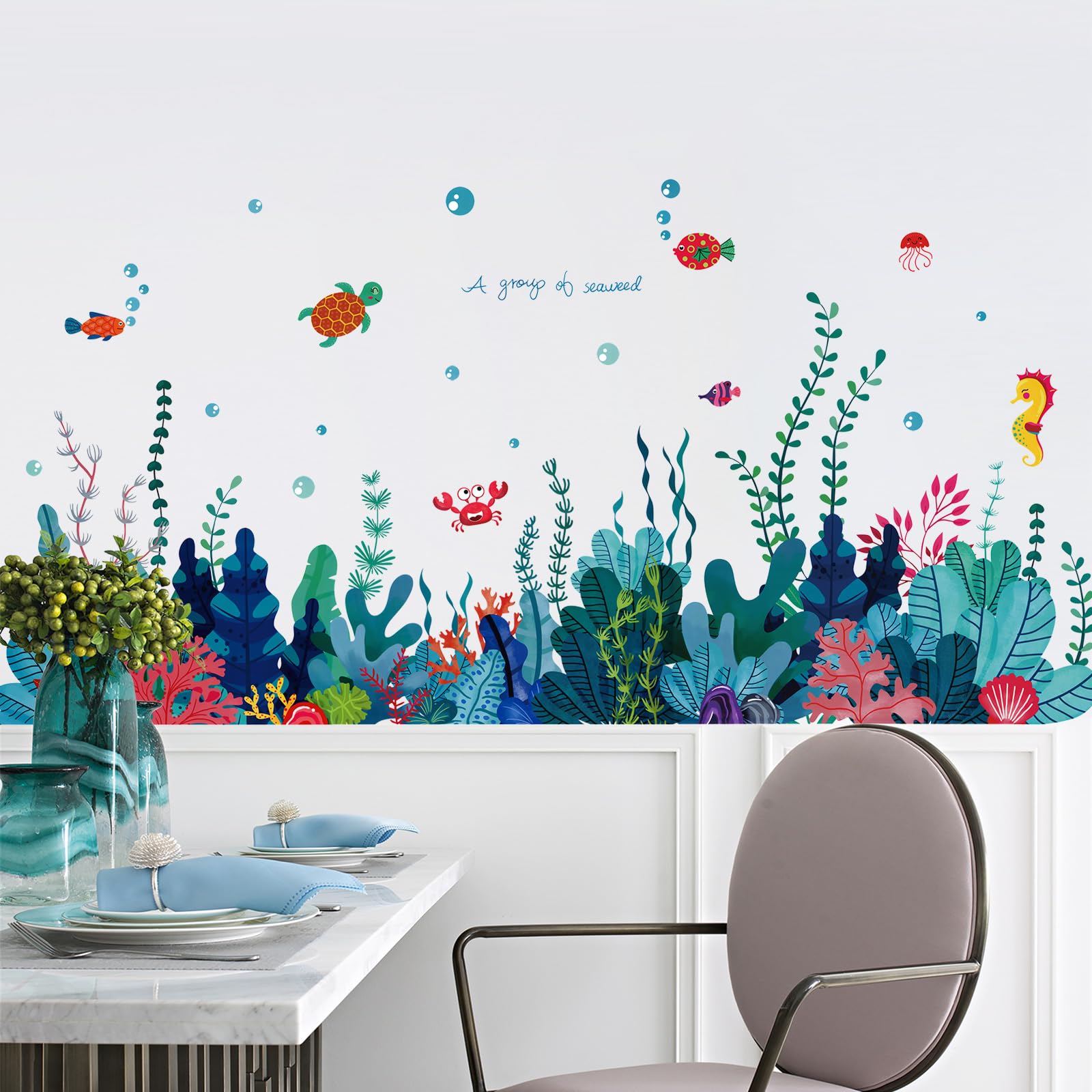 AM AMAONM 3D sea-world sticker adds subtle depth to focal walls.