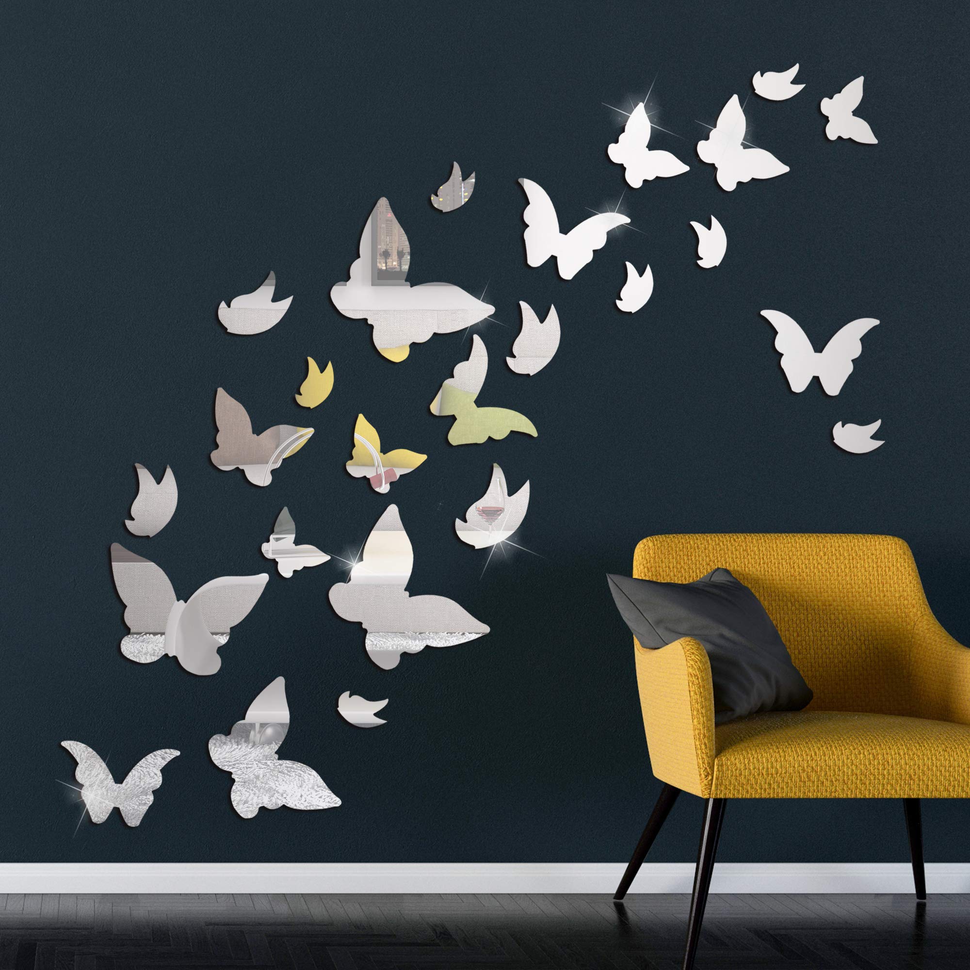 AM AMAONM butterfly wall decal crystal mirror sparkle for bedroom decor