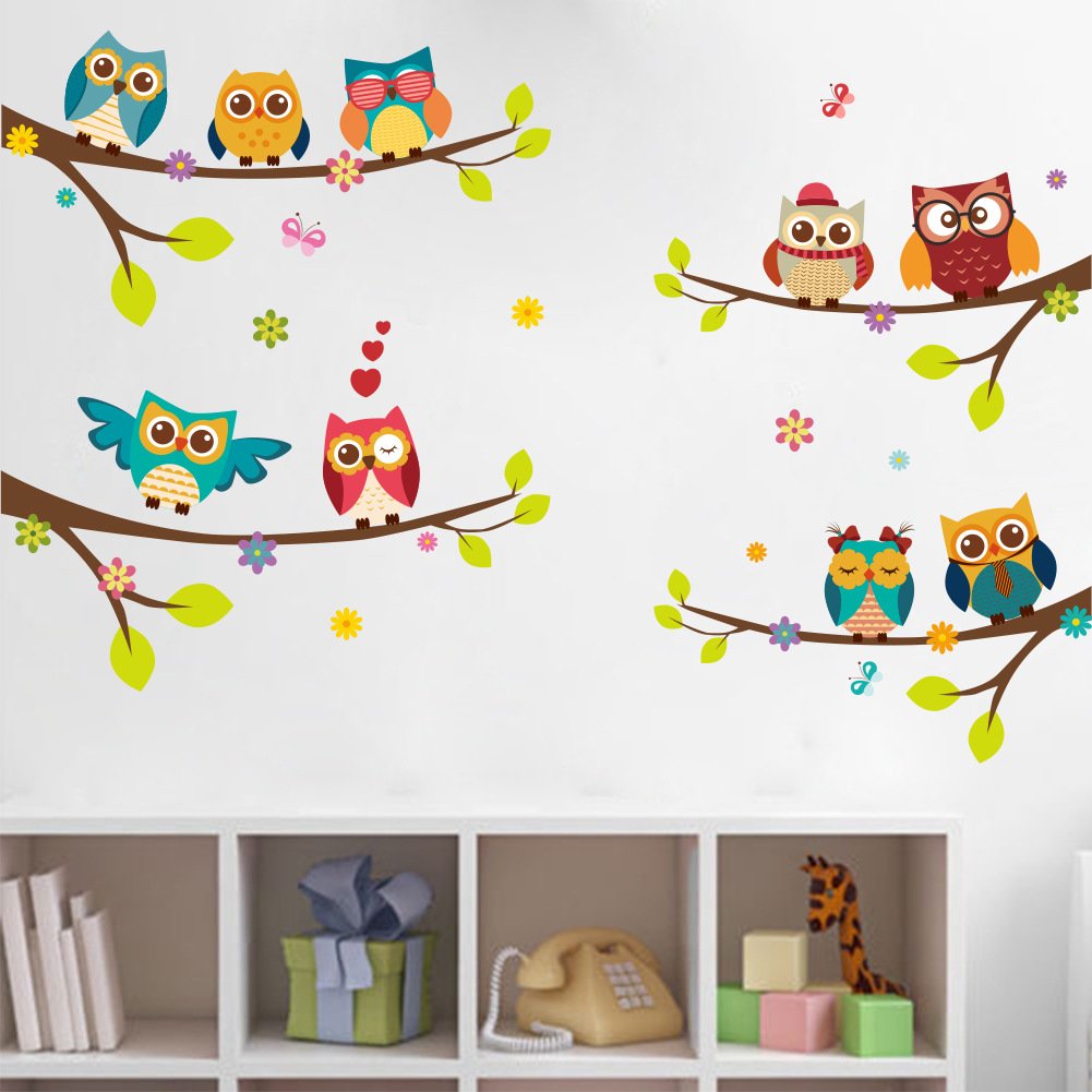 AM AMAONM cartoon owls wall sticker for kids room promotes creative DIY decorating.