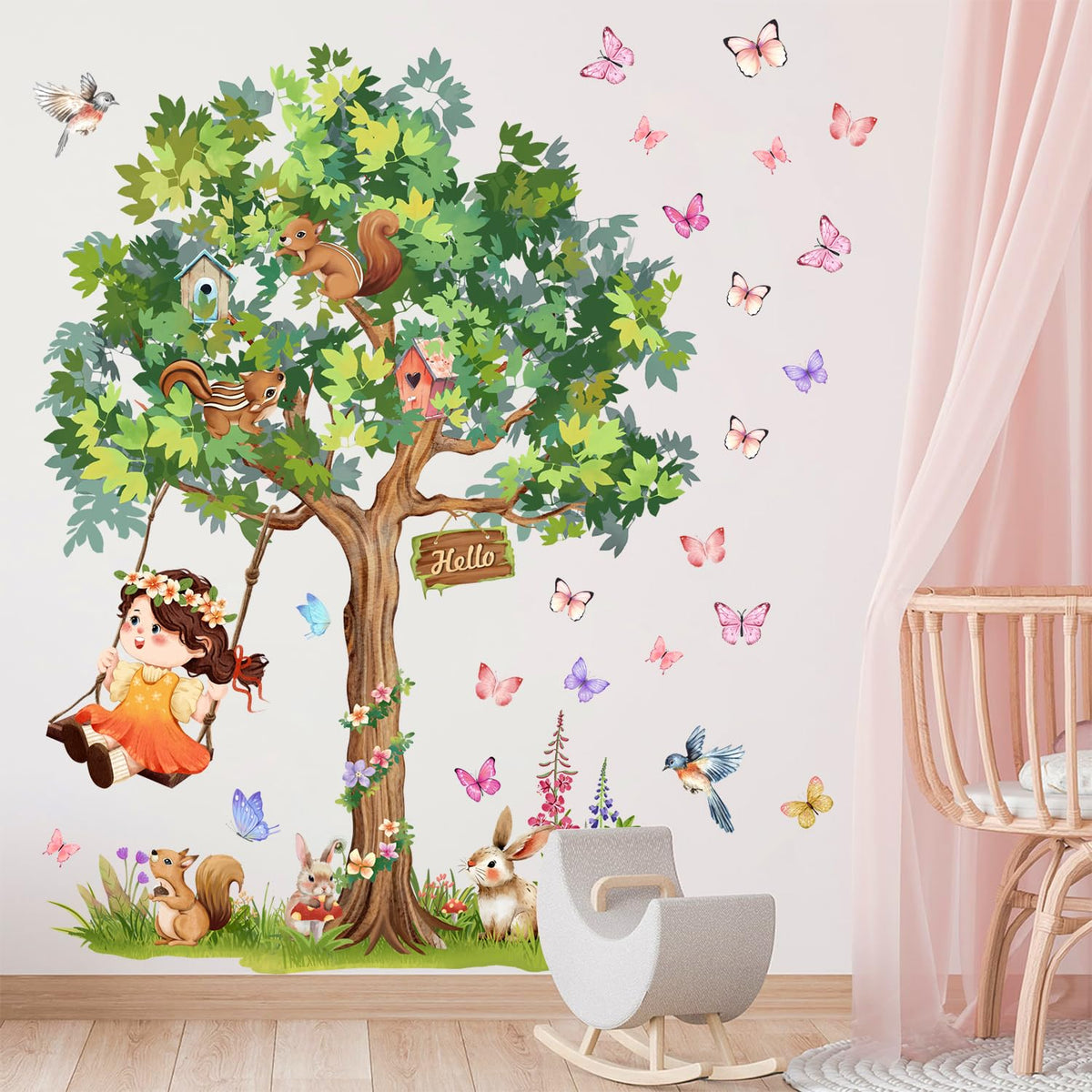 Amaonm large tree decal with woodland animals and butterflies for a magical nursery backdrop