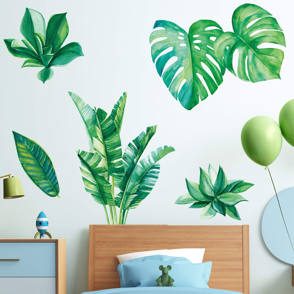 Amaonm Nordic green plants decal in living room setup for warm, natural ambiance.