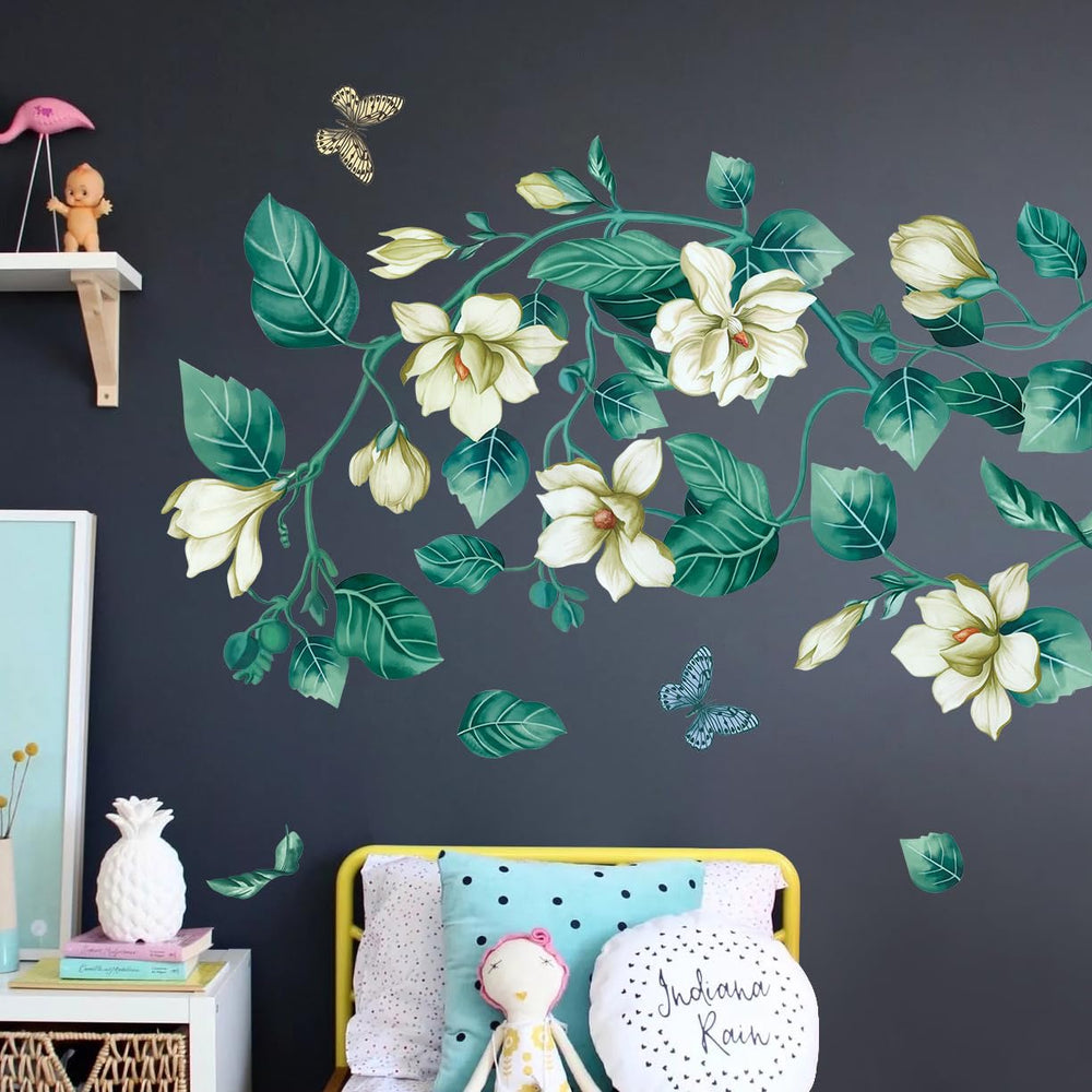 AM AMAONM blue flower vine wall mural provides dimensional decor in a room.