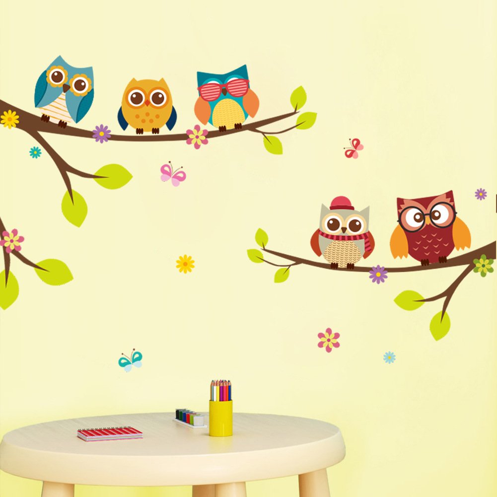 AM AMAONM removable owls mural offers easy peel-and-stick application for quick refresh.