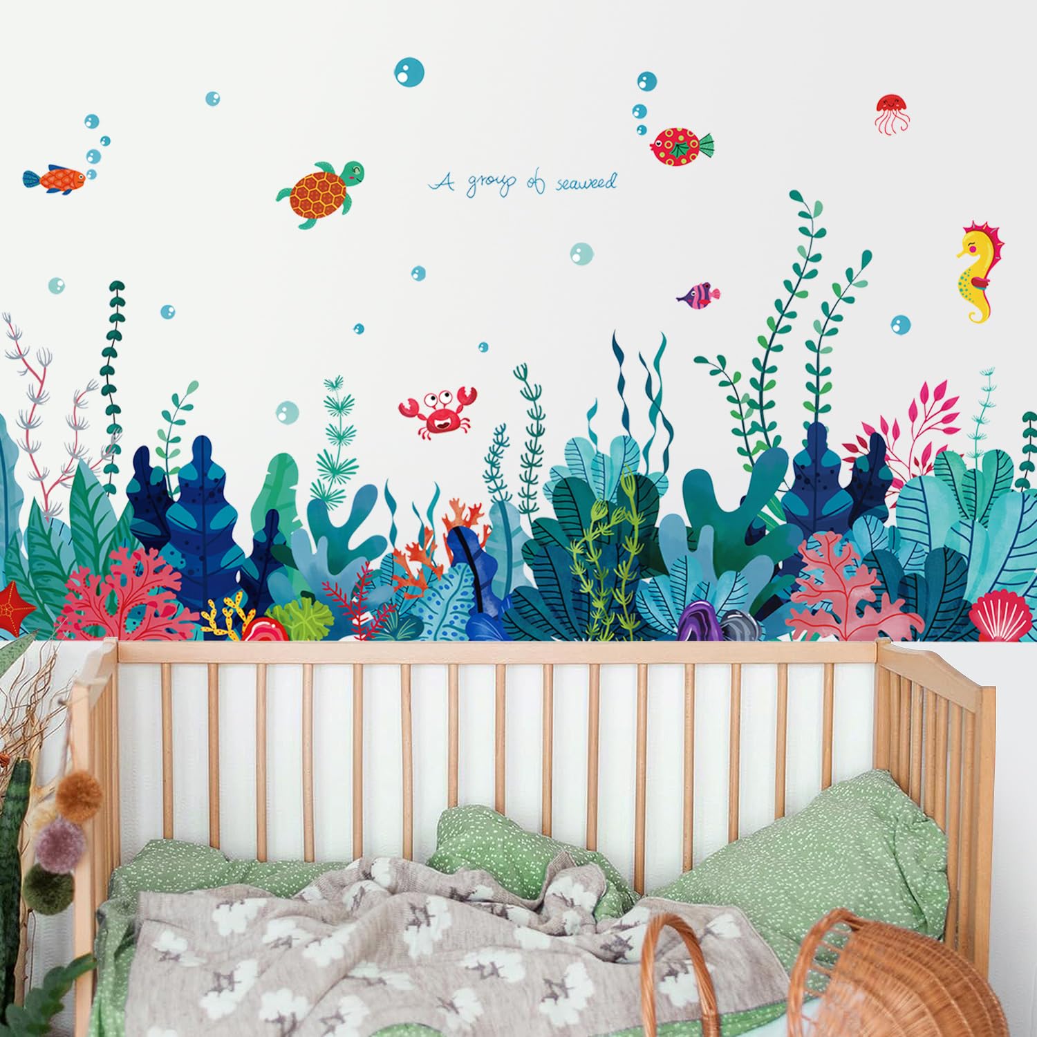 AM AMAONM seaweed wall sticker corner adds vibrant under-the-sea depth for nurseries.