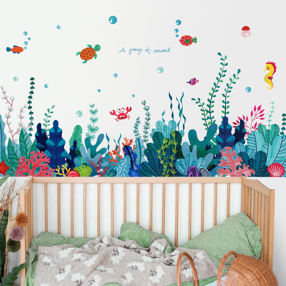 AM AMAONM seaweed wall sticker corner adds vibrant under-the-sea depth for nurseries.