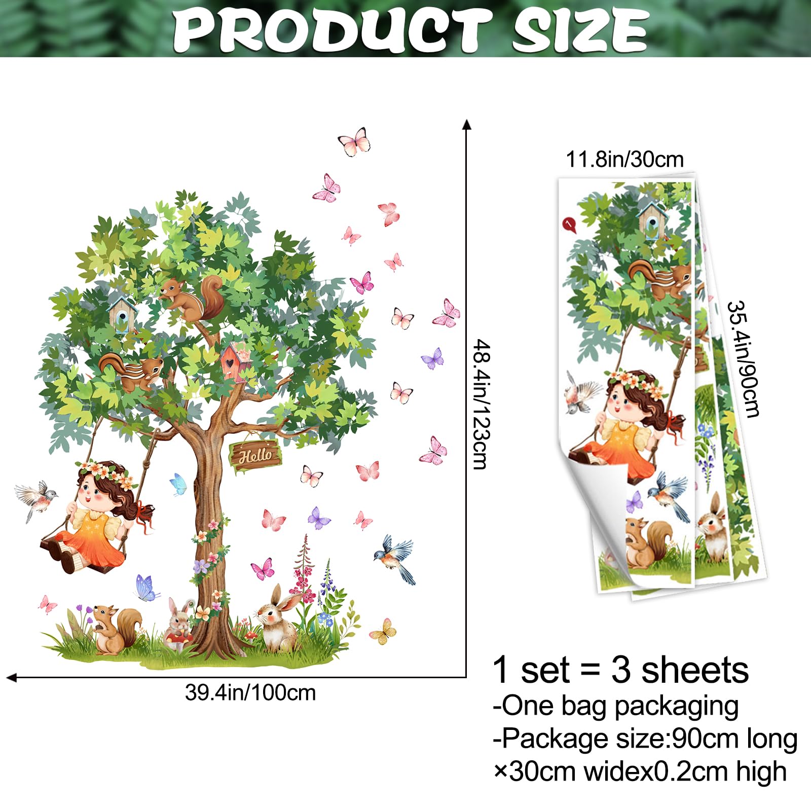 Amaonm tree wall sticker featuring woodland animals and butterflies for kids' room decor