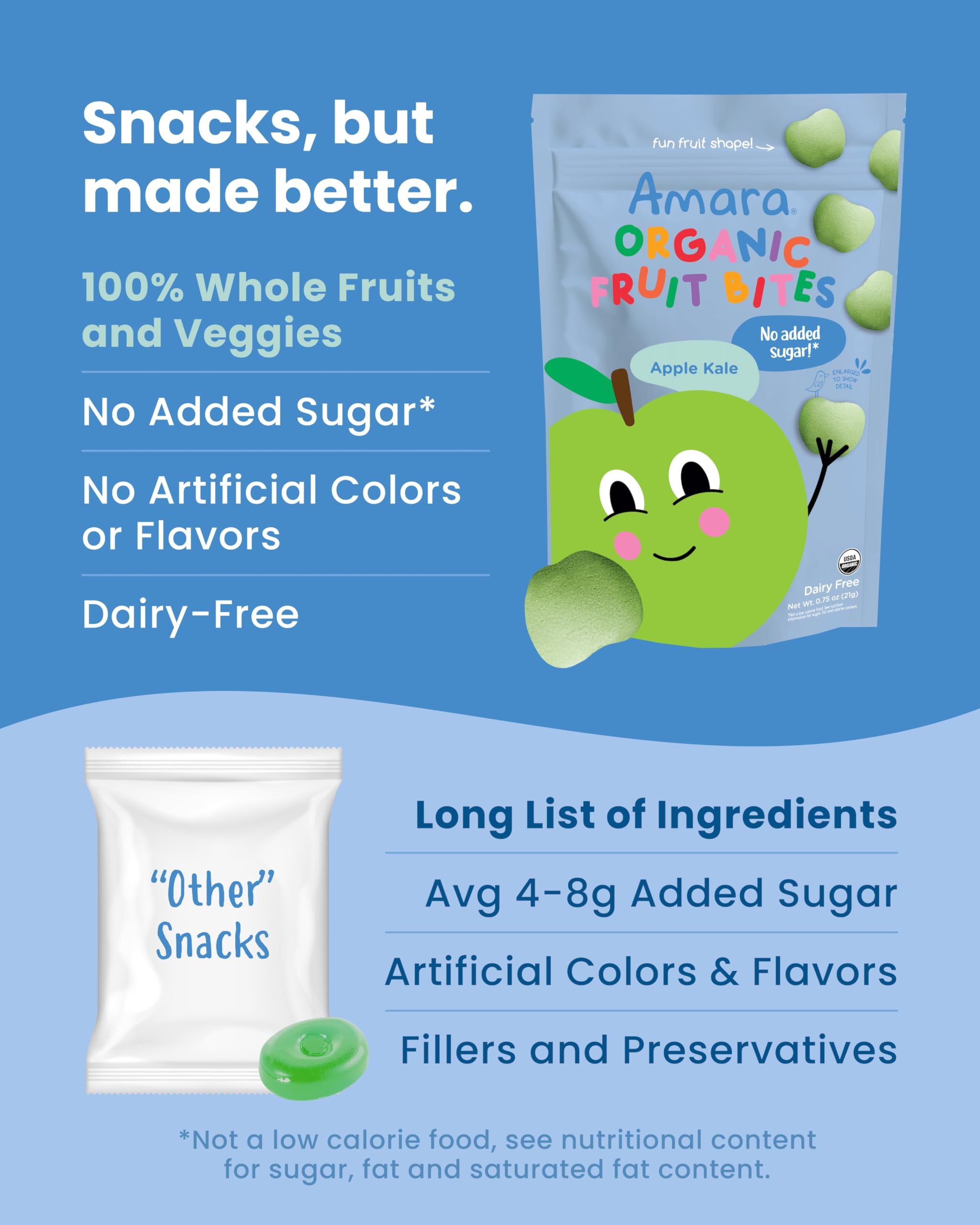 Amara Apple Kale snack closeup showcases coconut milk base for creamy, dairy-free option.