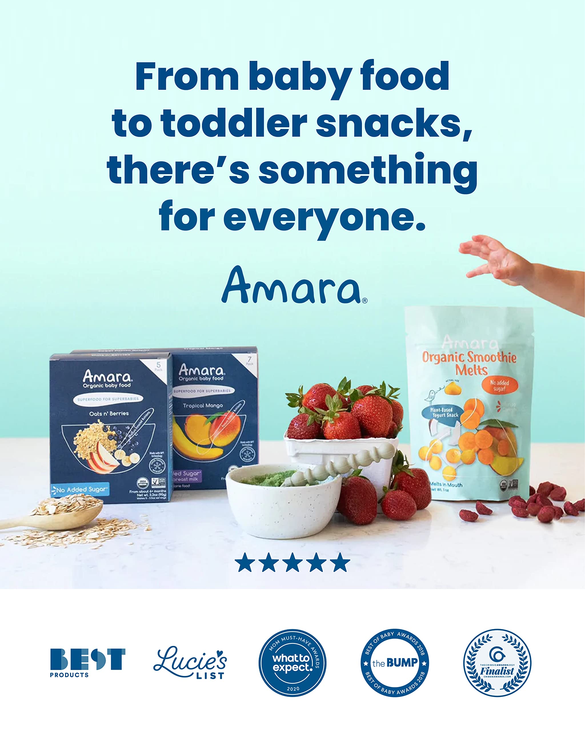 Amara Smoothie Melts resealable bags featured for on-the-go snacks