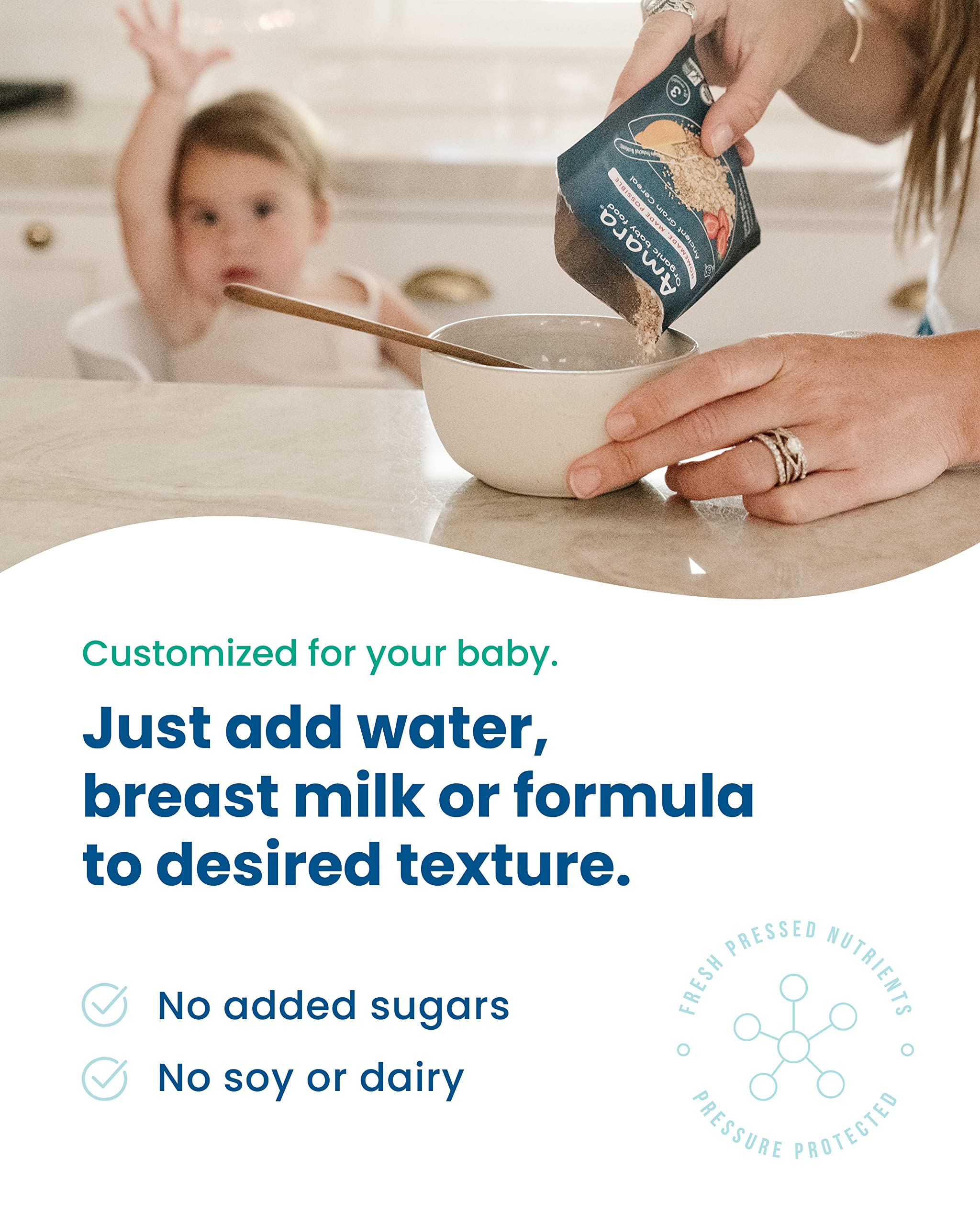 Amara Stage 2 packaging resealable pouch for mess-free feeding sessions.