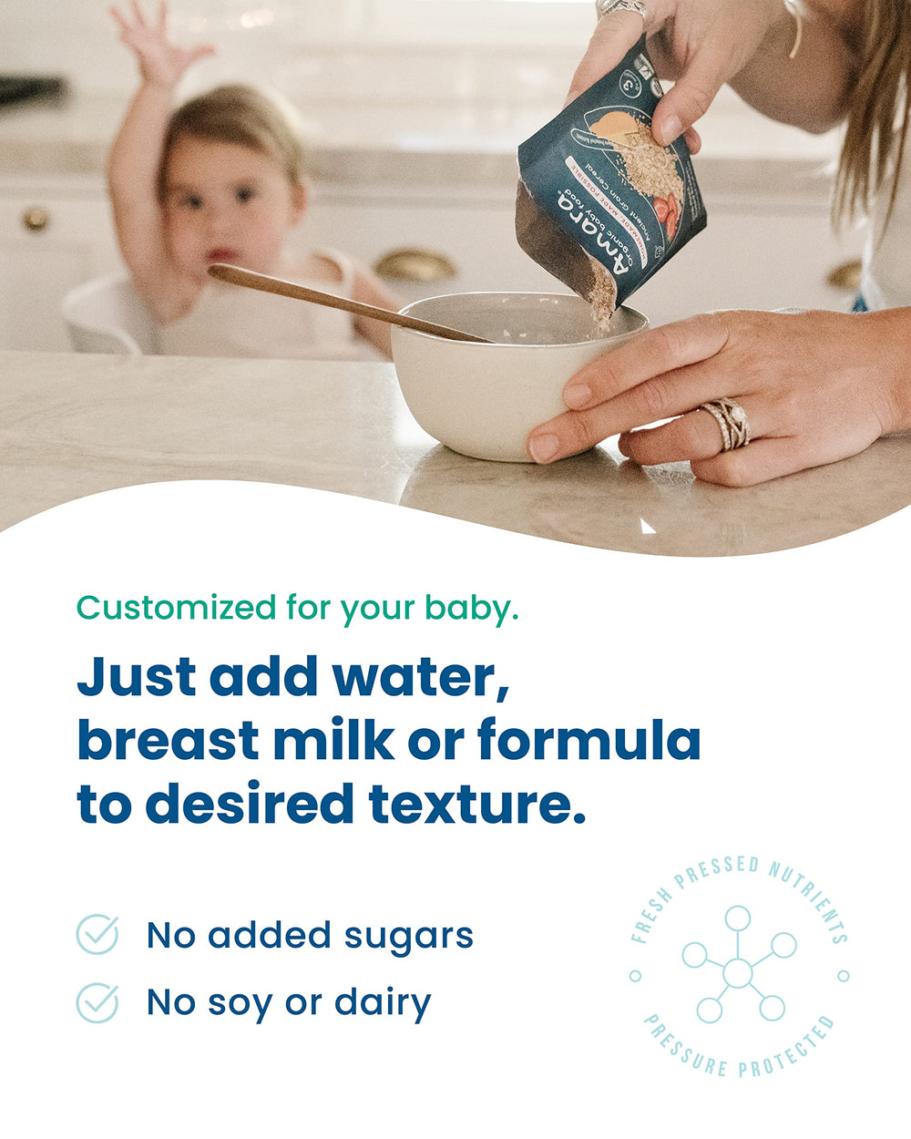 Amara Stage 2 packaging resealable pouch for mess-free feeding sessions.