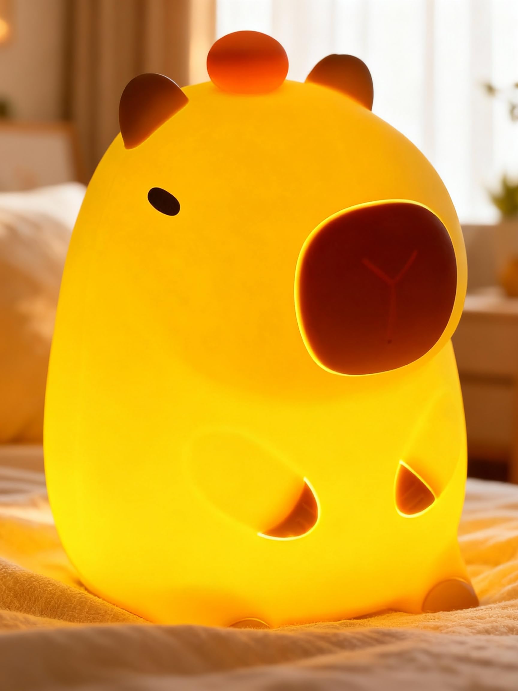 Amaredom Capybara Night Light closeup in silicone shows safe, cozy bedside glow.