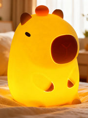Amaredom Capybara Night Light closeup in silicone shows safe, cozy bedside glow.