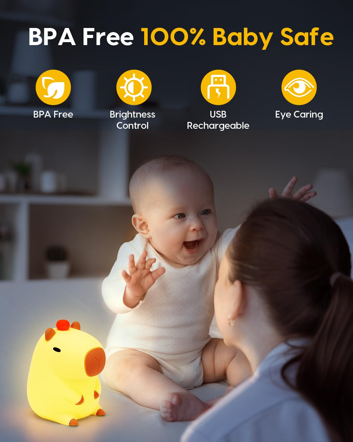 Amaredom Capybara Night Light tap control enables quick, touch-activated lighting.