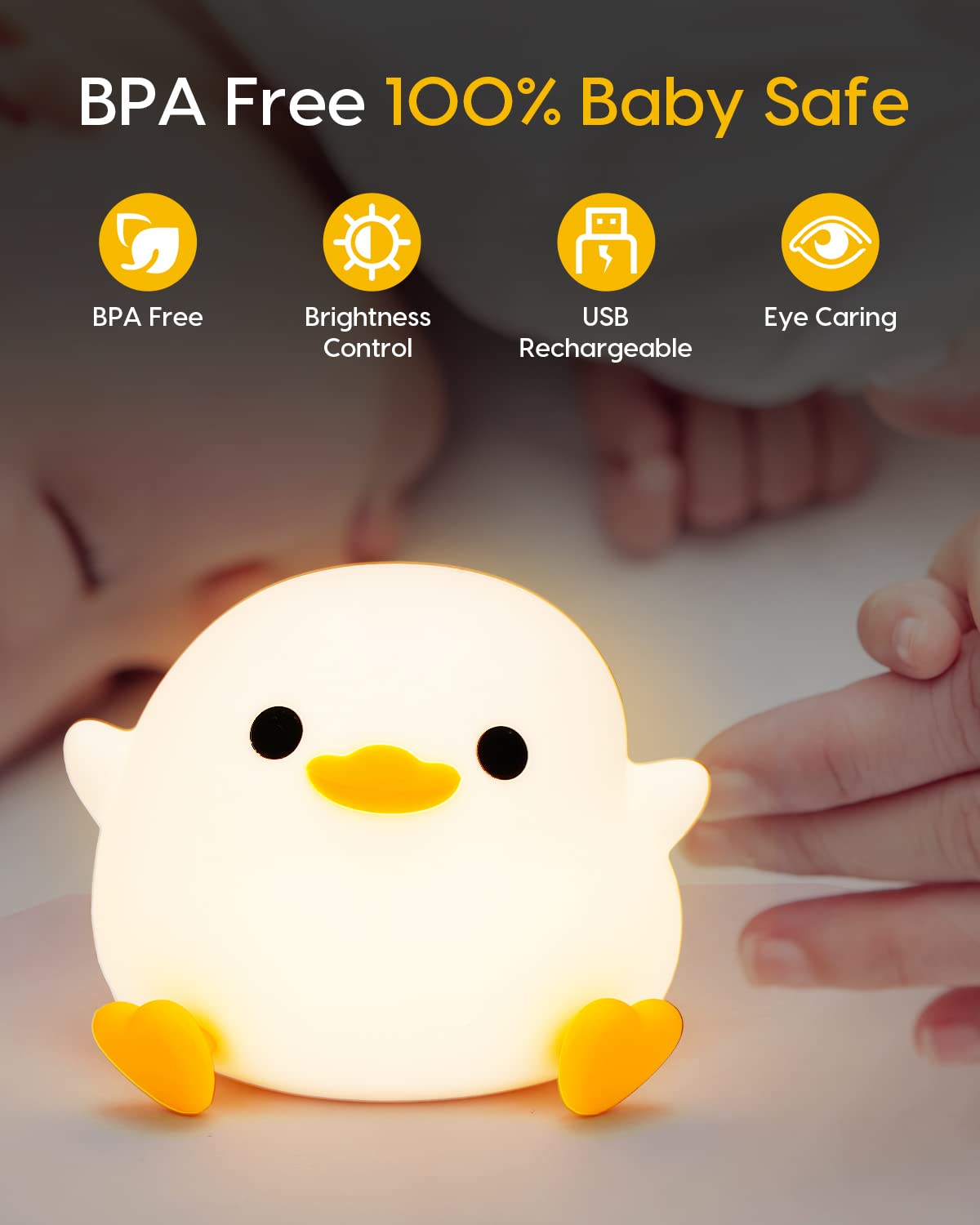 Amaredom DoDo Duck Night Light rechargeable bedside lamp with long life battery