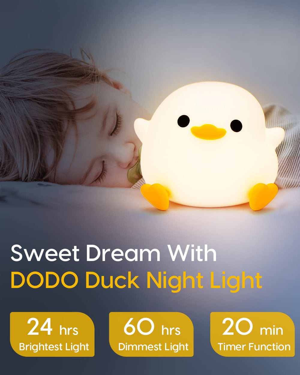 Amaredom DoDo Duck Night Light silicone design is soft and safe