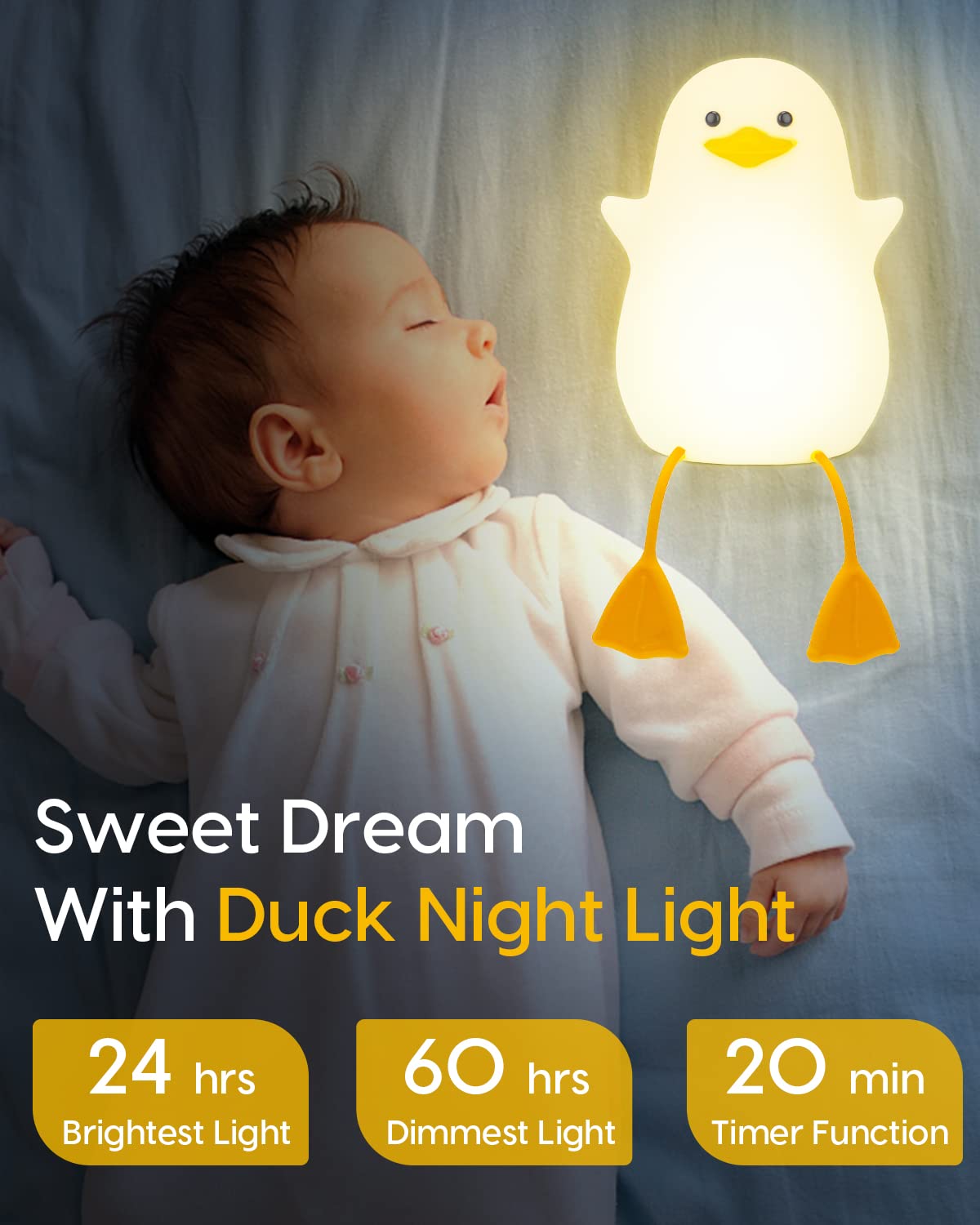 Amaredom silicone duck night light rechargeables for long use