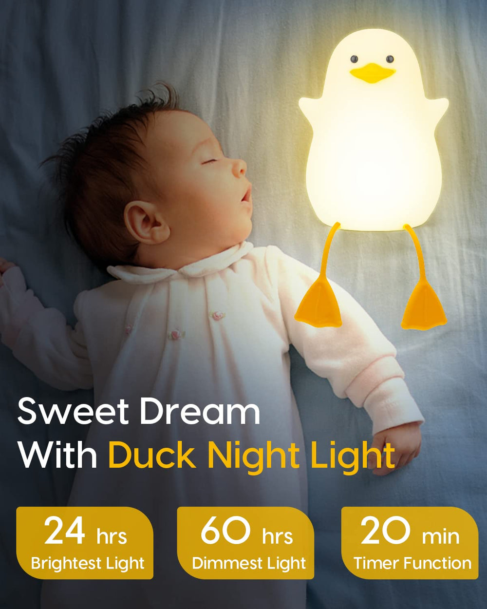 Amaredom silicone duck night light rechargeables for long use