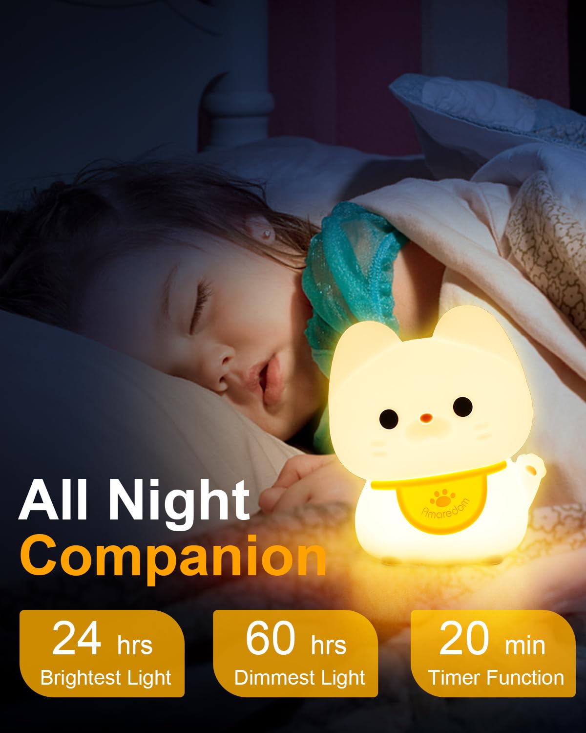 Amaredom tap-control night light for easy power and mode changes
