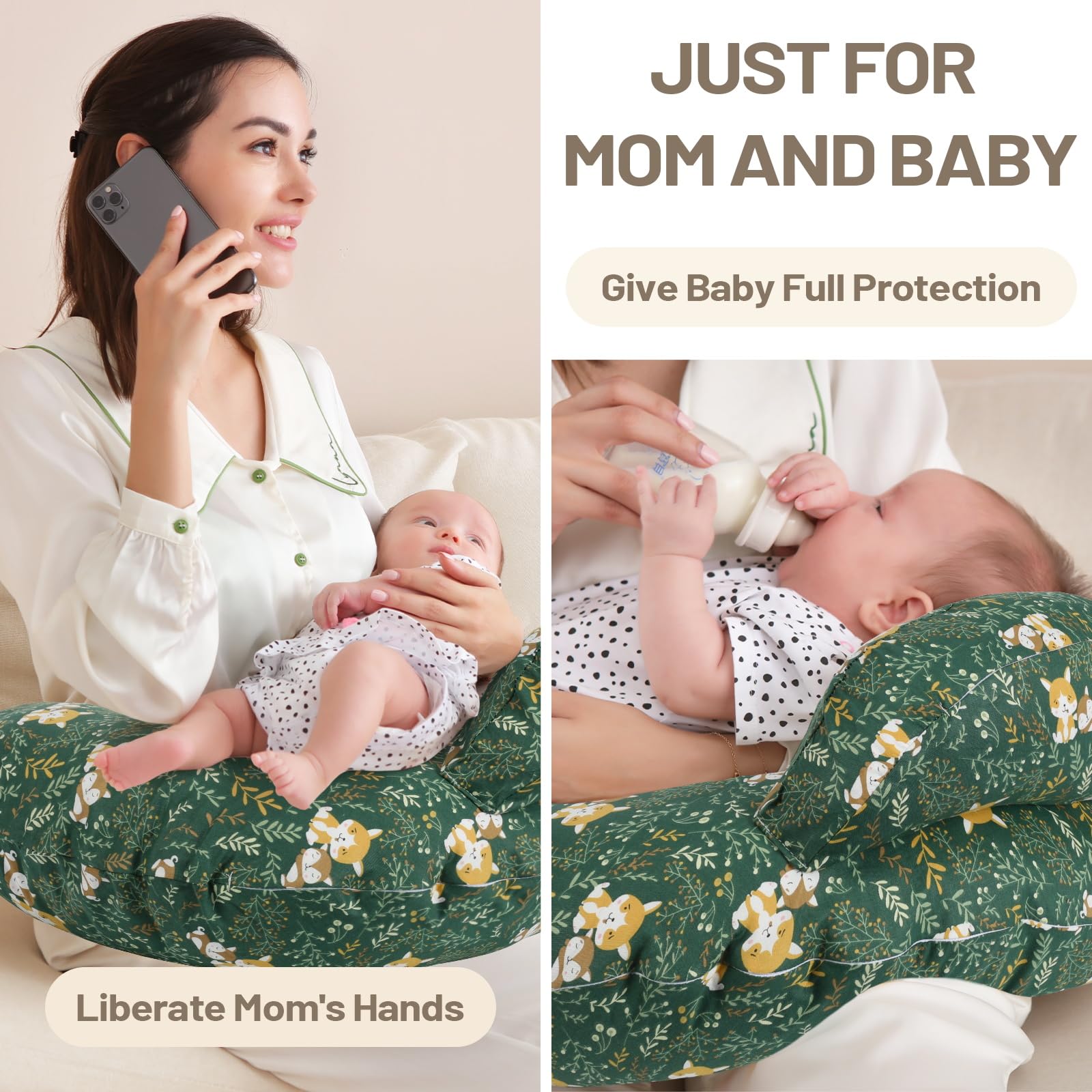 AMASKY Nursing Pillow with expanded sides adds arm support.