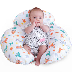 AMASKY Nursing Pillow front view illustrating ergonomic lift for mom and baby during feeding