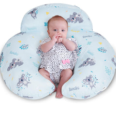 AMASKY Nursing Pillow shown supporting full-body posture for mom and baby during feeding