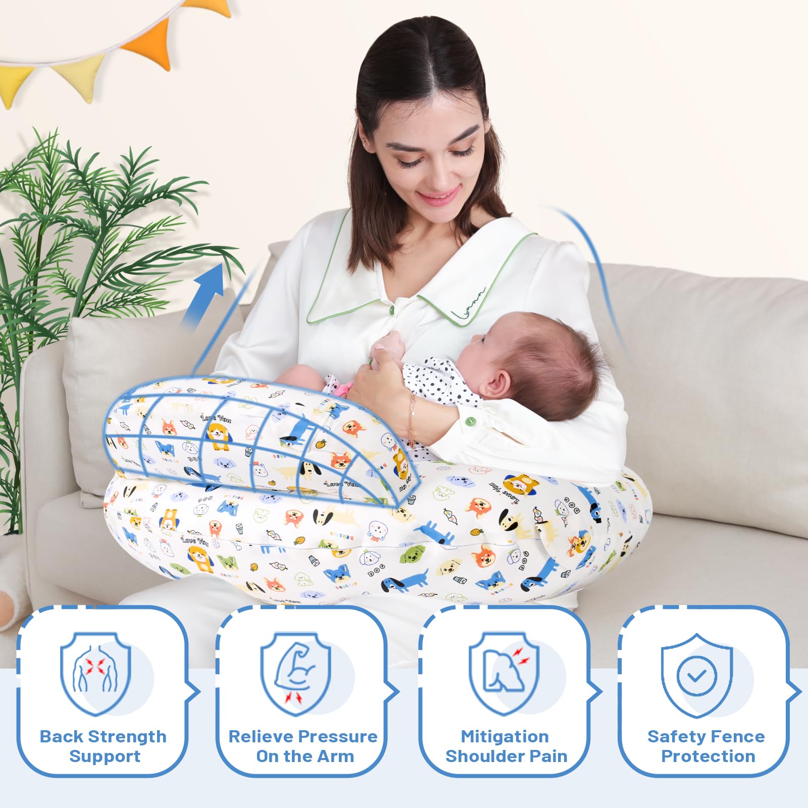 AMASKY nursing pillow removable cotton cover for easy cleaning.