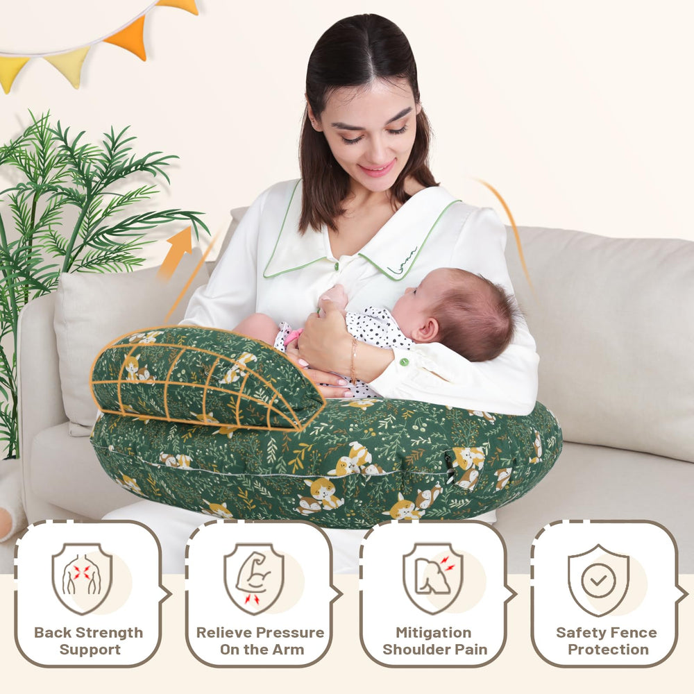 AMASKY Nursing Pillow with top fence design offers privacy during feeds.