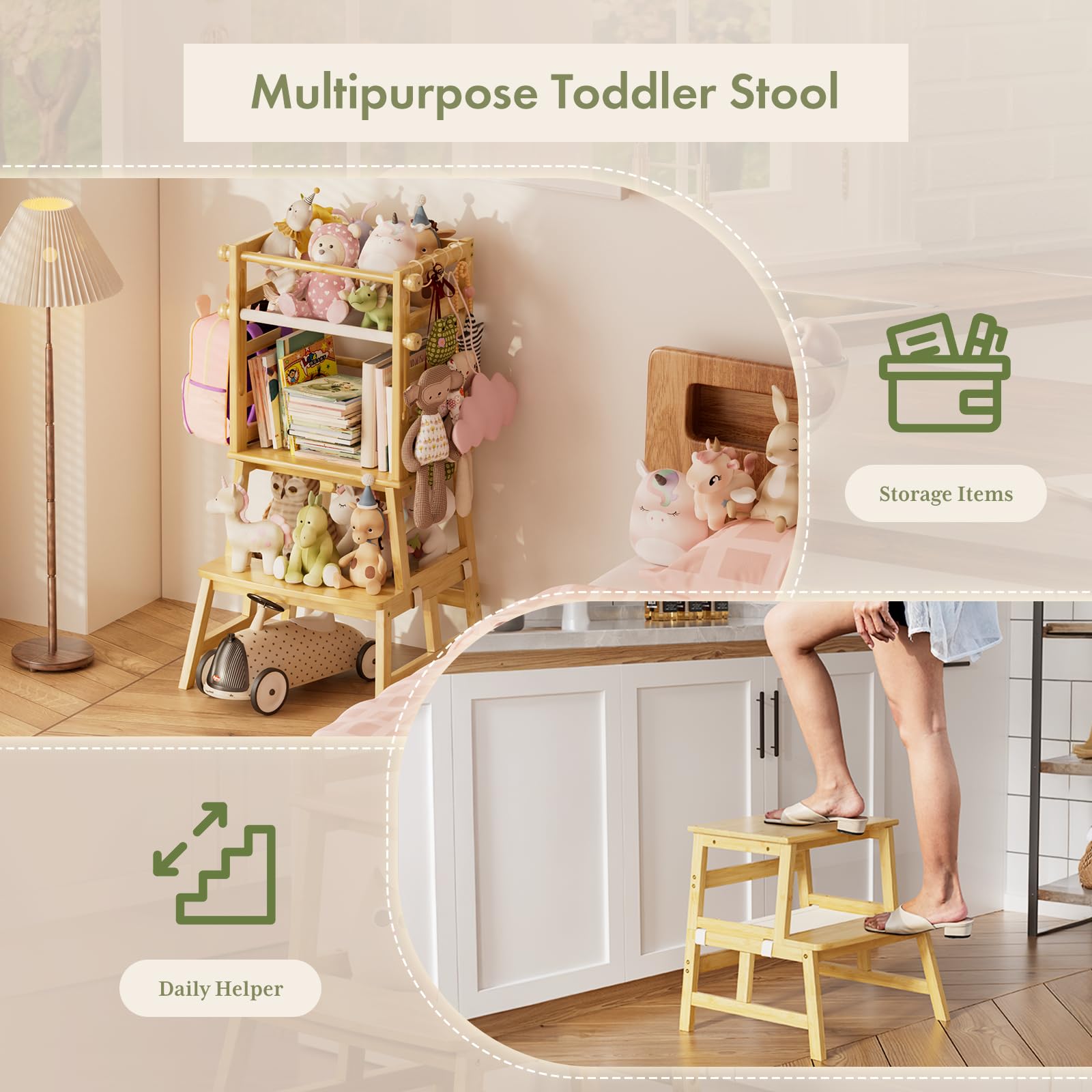 Amazer bamboo toddler step stool converts-to-storage for growing kids