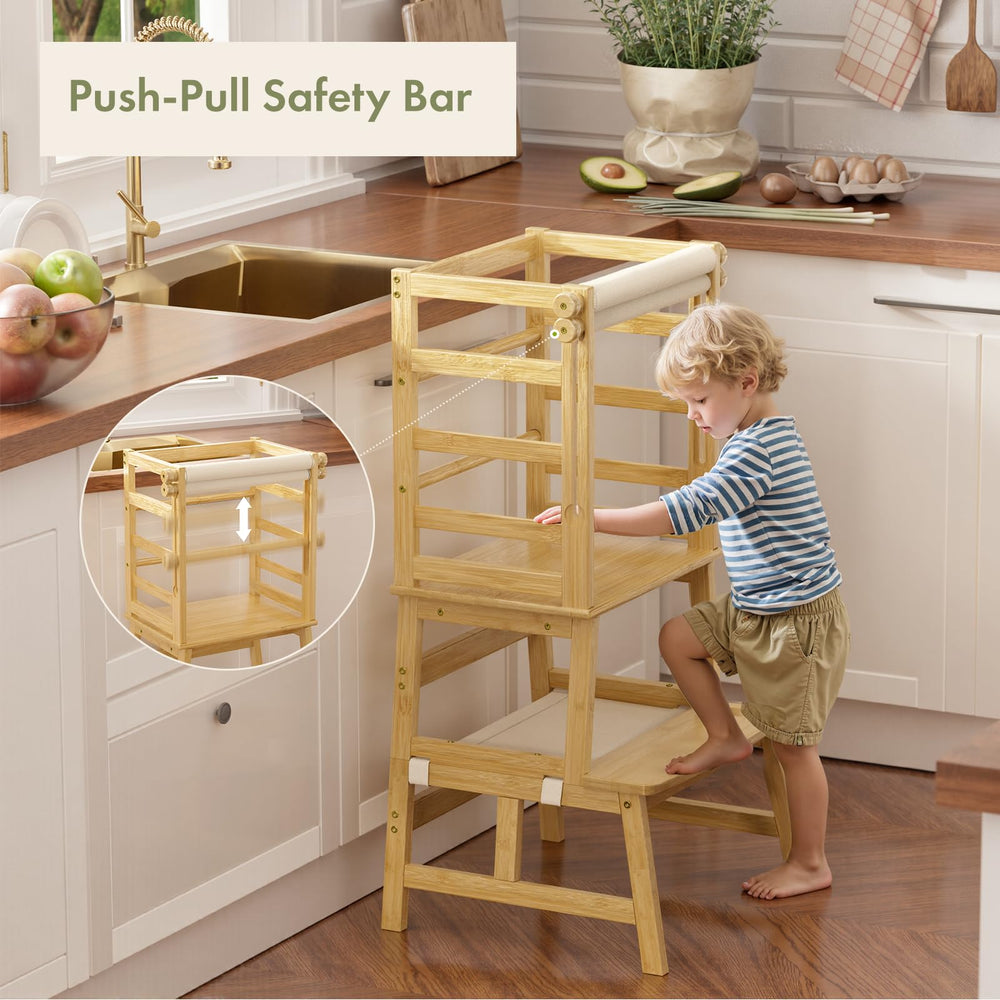Amazer bamboo toddler step stool non-slip-mat stabilizes footing and protects floors