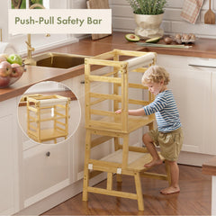 Amazer bamboo toddler step stool non-slip-mat stabilizes footing and protects floors