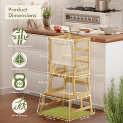 Amazer bamboo toddler step stool safety-bar-adjustable offers height options for growing children