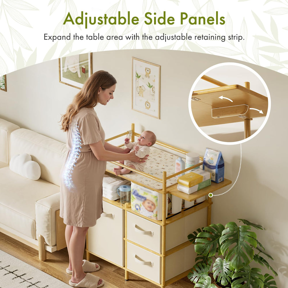 Amazer changing table adjustable-side-panels extend workspace for wipes and creams