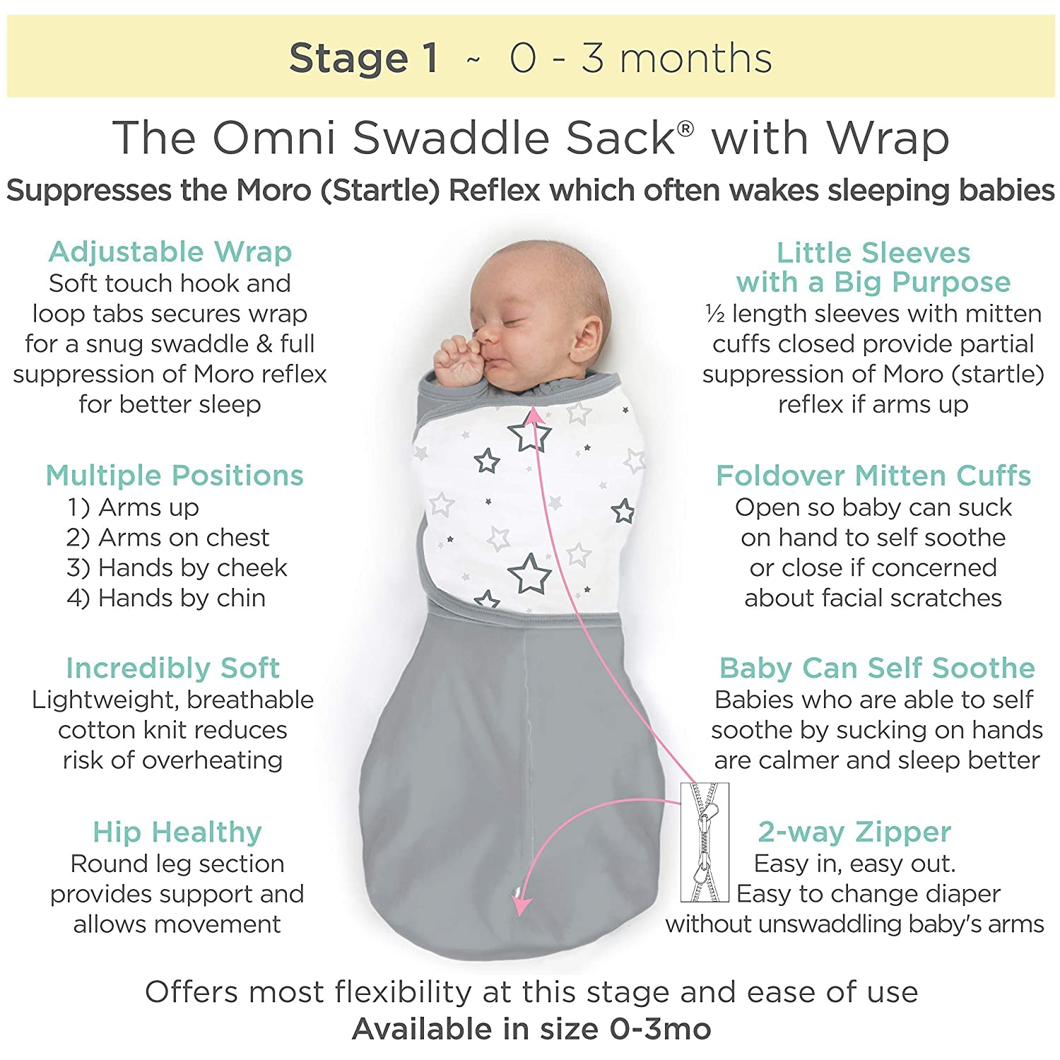 Amazing Baby Omni Swaddle mitten cuffs keep hands warm and protect baby's face.