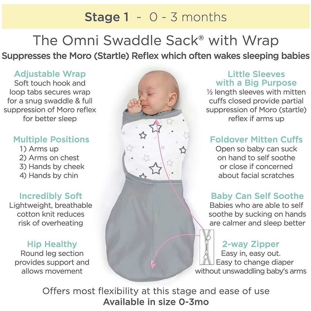 Amazing Baby Omni Swaddle mitten cuffs keep hands warm and protect baby's face.
